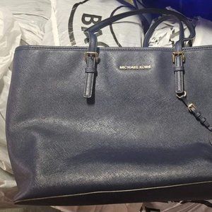 Navy leather Michael Kors tote bag, navy leather Talbots clutch included